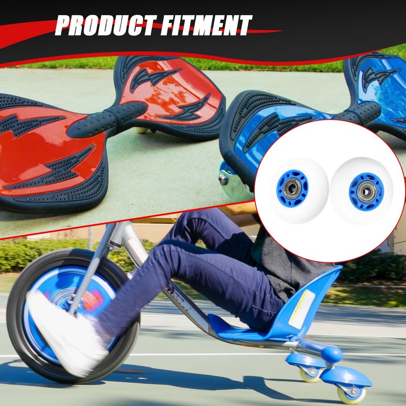 KAMIER Ripstik 76mm x 24mm Wheels Replacement for Razor Rip Stik Ripster Ripsurf CasterBoard 360 RipRider FlashRider PowerRider Caster Trike Kids Mini Scooter Skateboarded Caster Wheel Parts Blue - Image 3